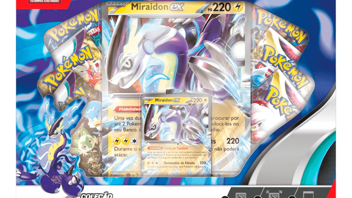 Box Pokémon Lendas em Paldea: Miraidon E/ou Koraidon EX Coleção Especial -  151 E.V. 3,5