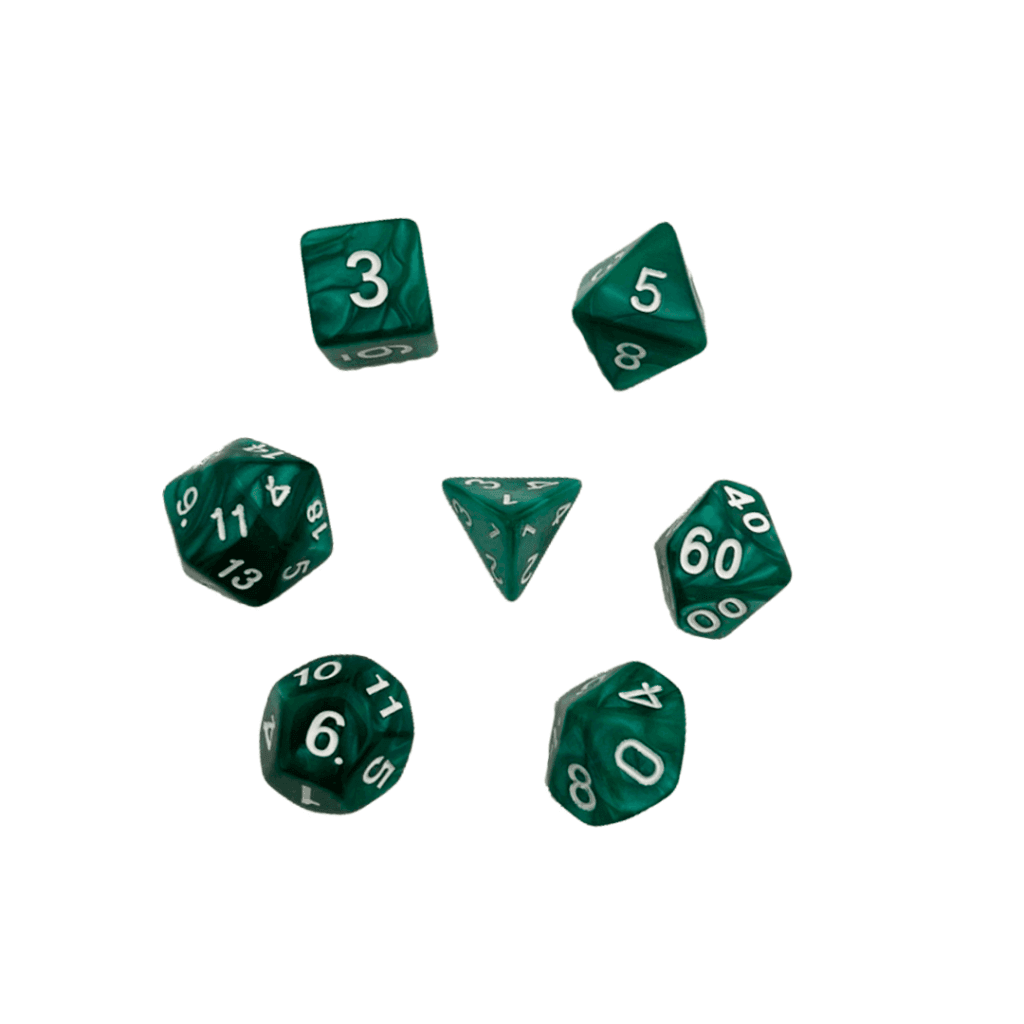 Set De 7 Dés Polyédriques OBULUS – Vert Pailleté Avec Pochette Velours – Pour D&D, Pathfinder, Jeux De Rôle