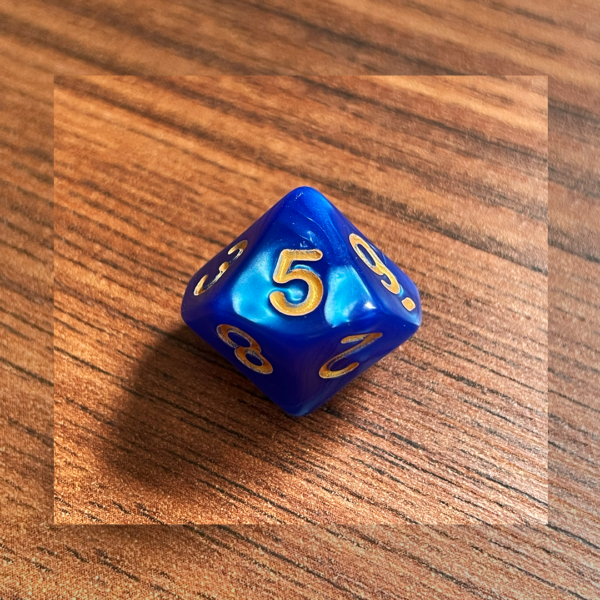 dado 10 lados azul dourado