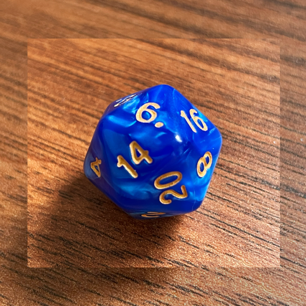 dado 20 lados azul dourado
