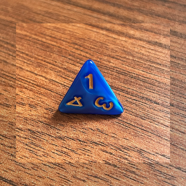 dado 4 lados azul dourado