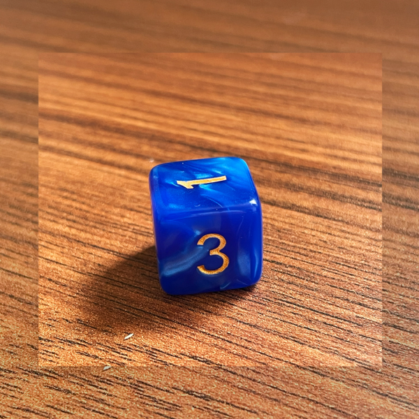 dado 6 lados azul dourado