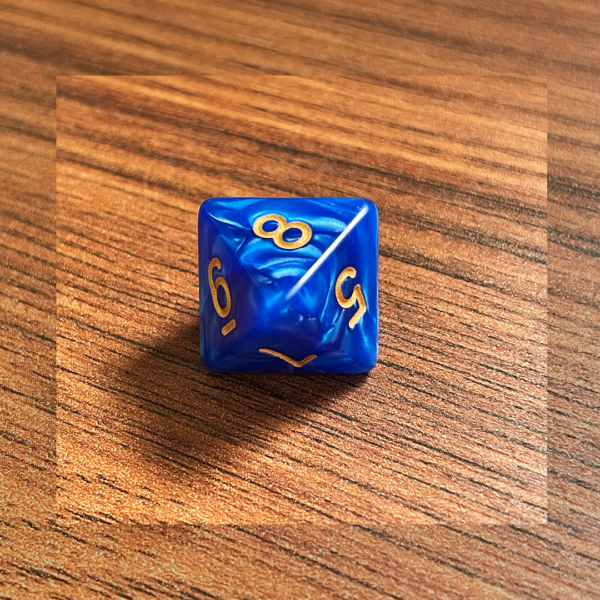 dado 8 lados azul dourado