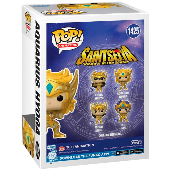 Funko Pop Aquarius Hyoga Cavaleiros do Zodiaco na caixa traseira