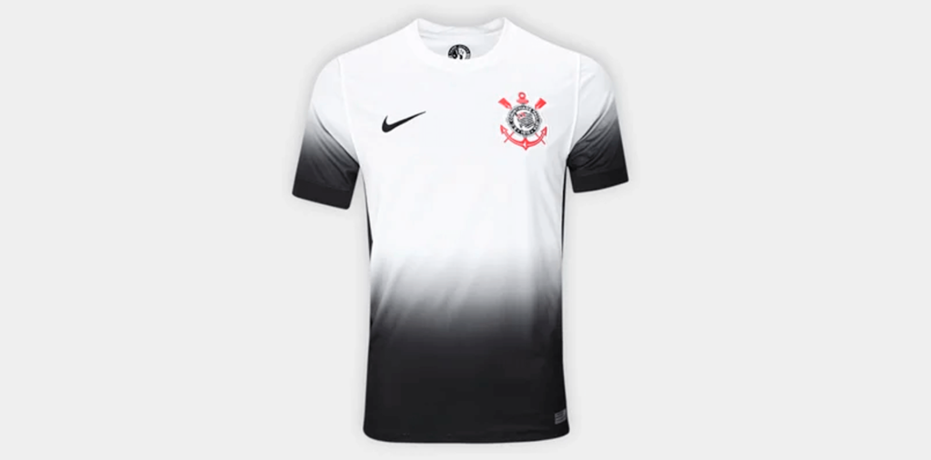 Blusa do uniforme do time de futebol do Corinthians.