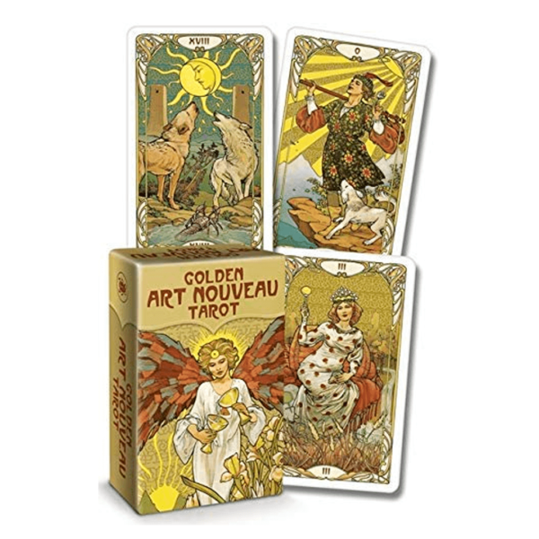 Golden Art Nouveau Mini Lo Scarabeo caixa e cartas